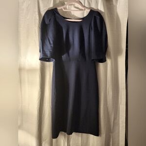 J Crew Italian Wool Navy Blue Puff Sleeve Shift Dress